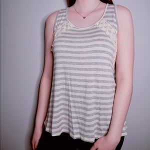 Maurices Gray/Cream Stripe Tank w/ Lace